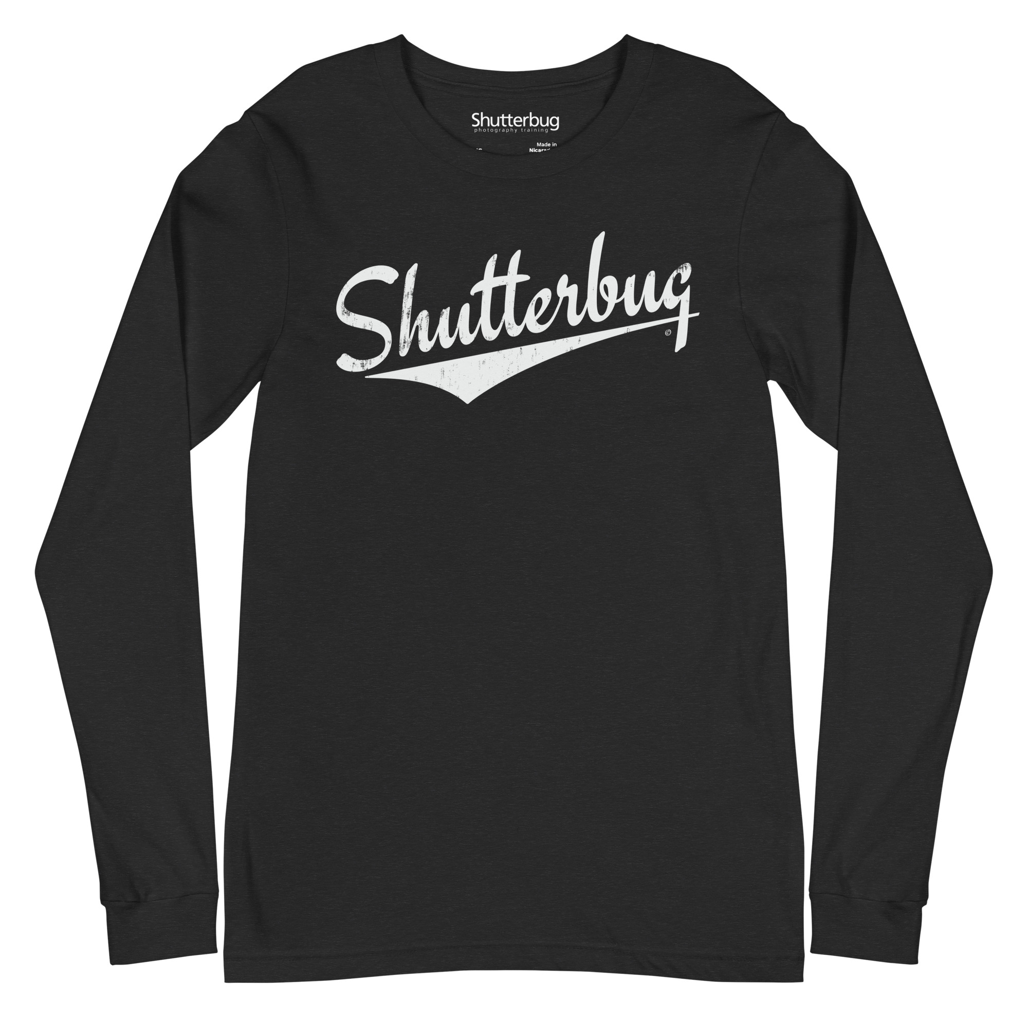 Shutterbug Retro Script Logo Black Heather Bella+Canvas Long-Sleeve Tee Shirt