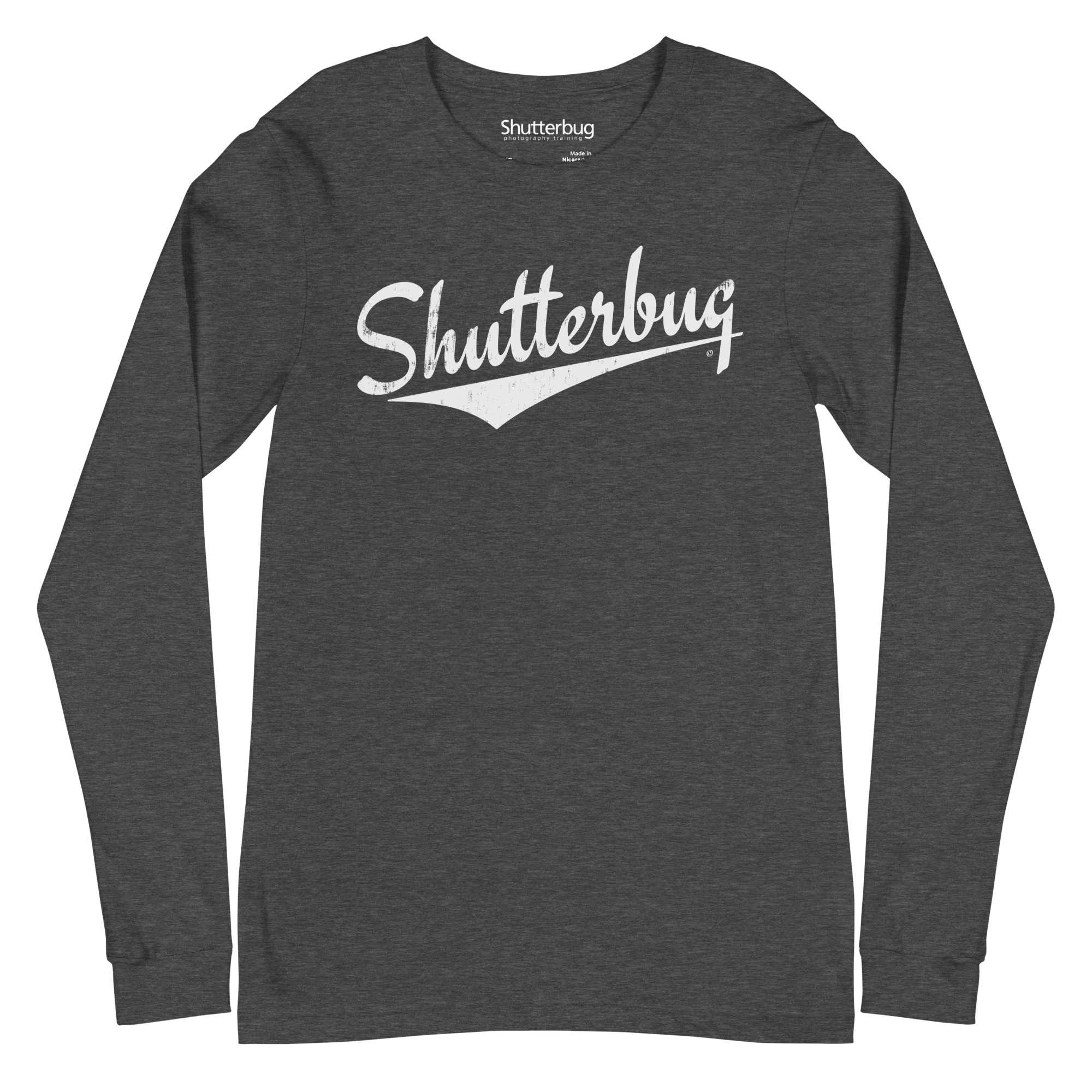 Shutterbug Retro Script Logo Dark Gray Heather Bella+Canvas Long-Sleeve Tee Shirt