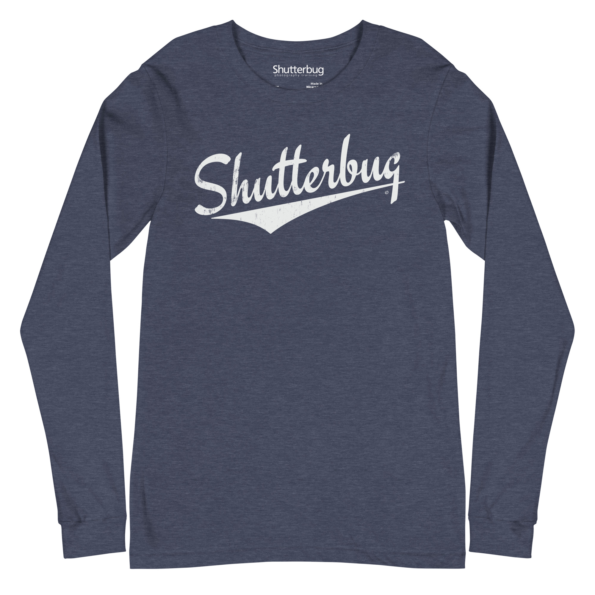 Shutterbug Retro Script Logo Navy Heather Bella+Canvas Long-Sleeve Tee Shirt